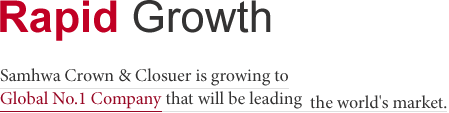 Rapid Growth : Samhwa Crown & Closuer is growing to Global No.1 Company that will be leading the world's market.